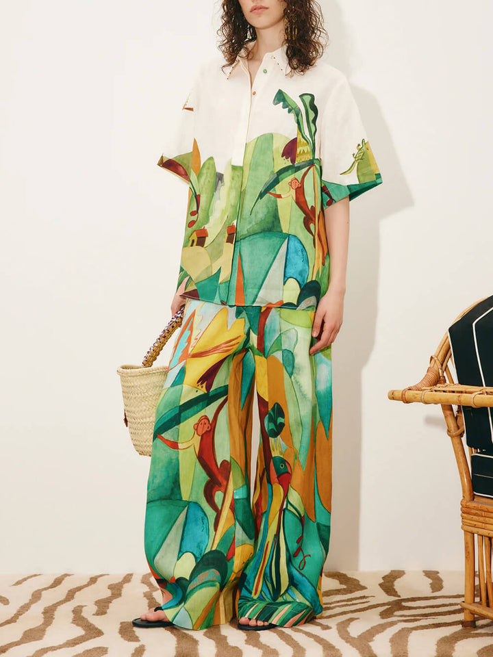 Unique Modern Linen Abstract Print Button-Down Shirt