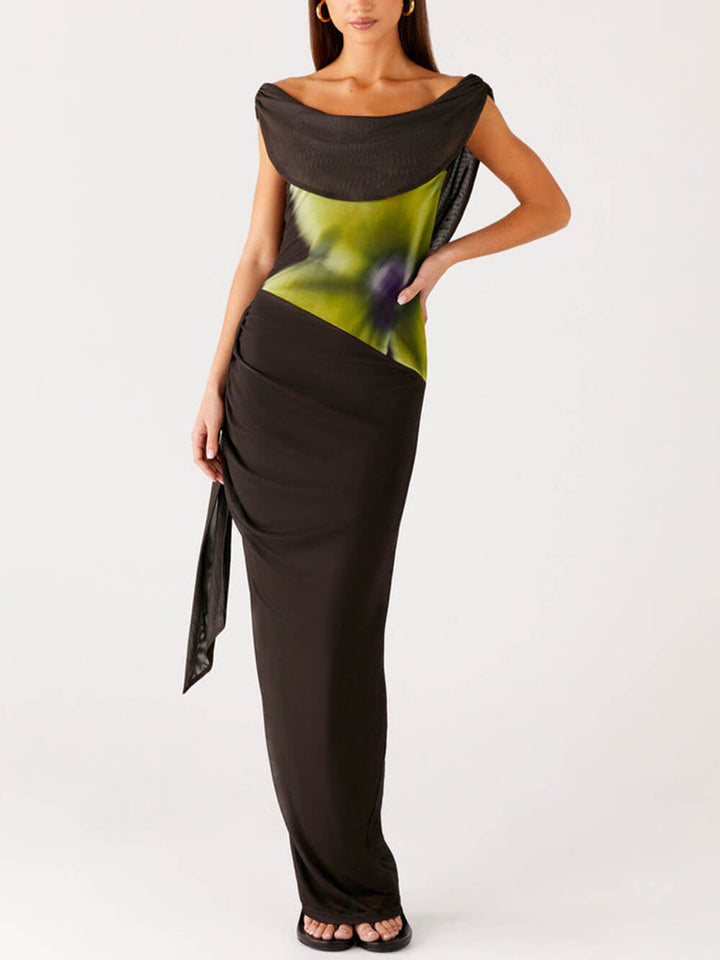 Elegant Printed Backless Slim-Fit Slit Maxi Dress