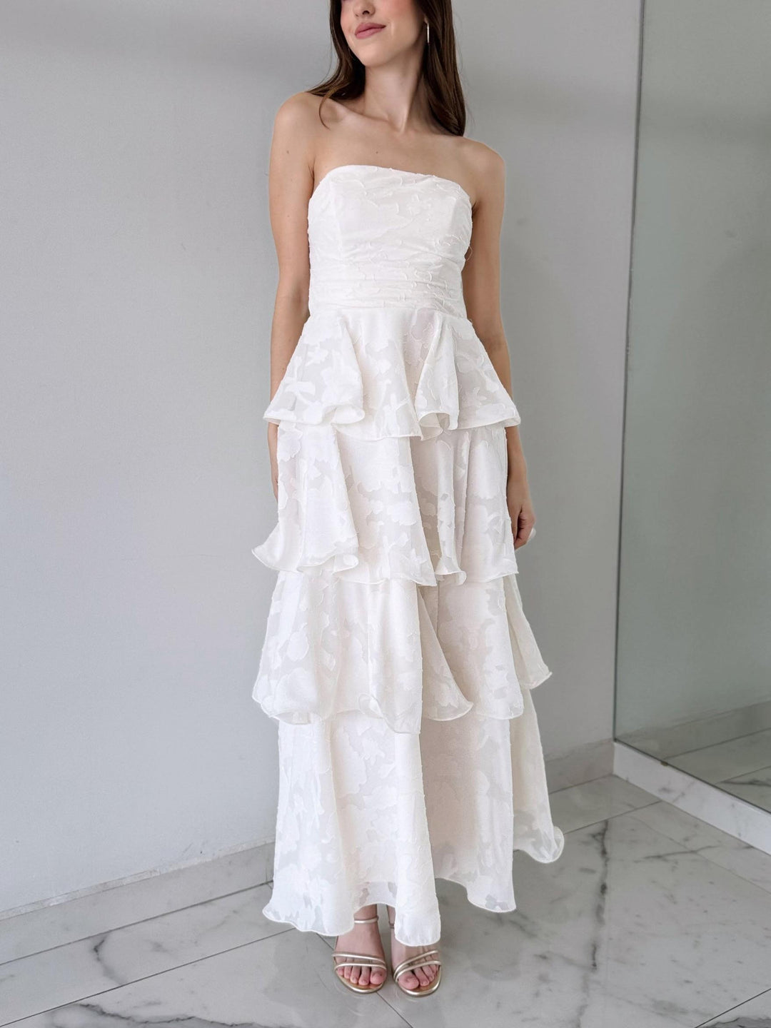 Elegant Wrap Neckline Ruffled Tiered Maxi Dress