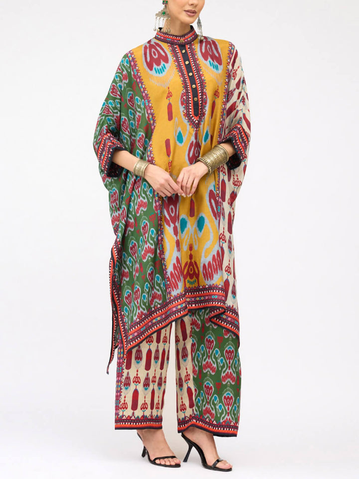 Retro Casual Patchwork Floral Print Loose Straight-Leg Pants