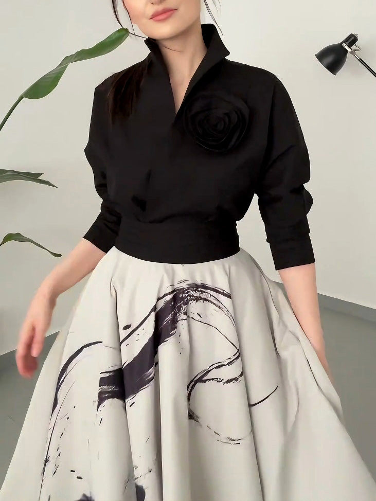 Modern Art Abstract Print A-line Maxi Skirt Two-piece Set