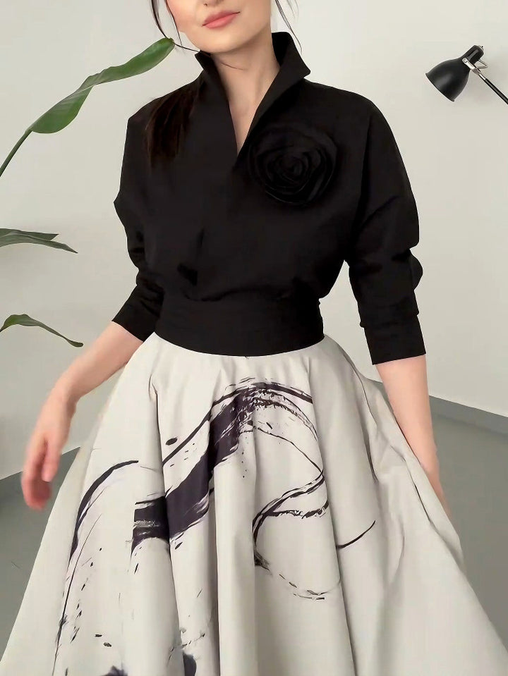 Modern Art Abstract Print A-line Maxi Skirt Two-piece Set