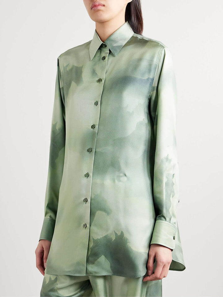 Chic Satin Oversized Printed Twill Elastic Waist Tie Pocket Pants
