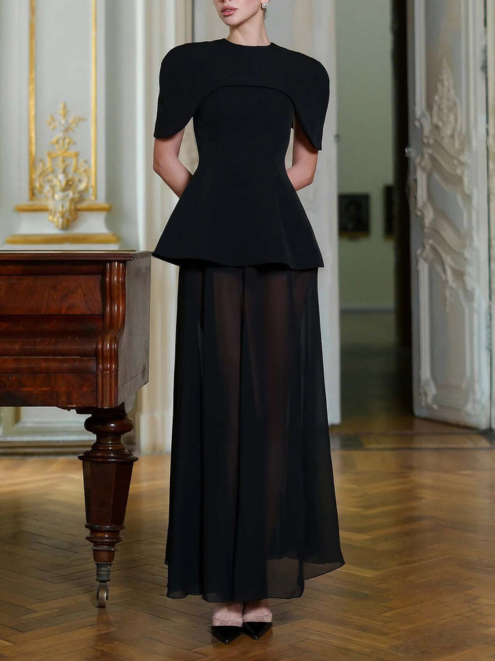 Elegant Shawl-style Square Neck Chiffon Maxi Dress