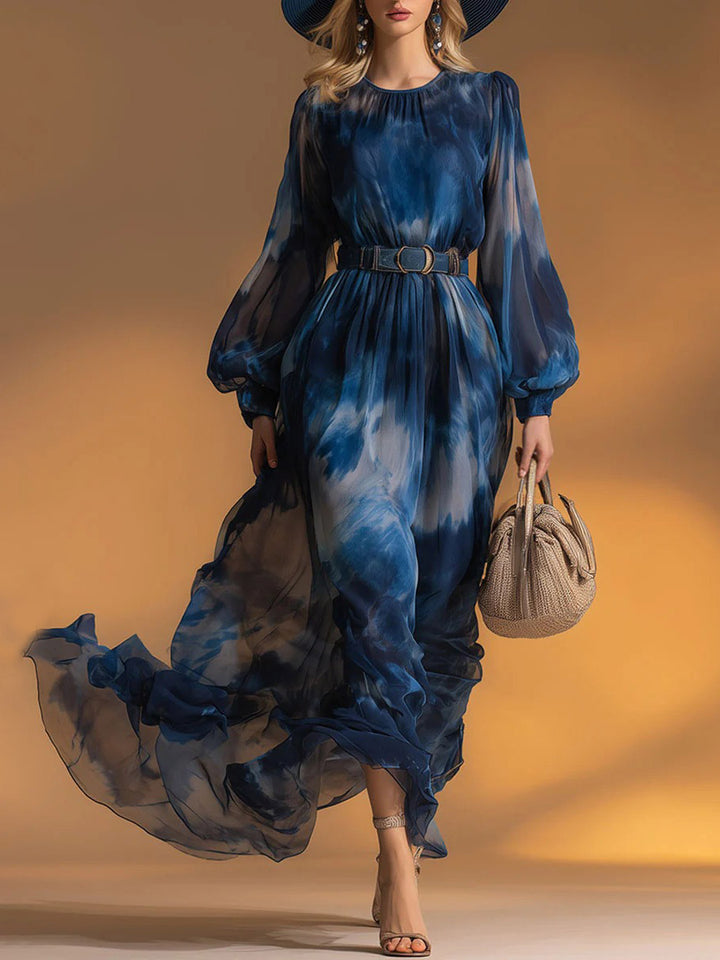 Exquisite Tie-dye Printed Chiffon Maxi Dress