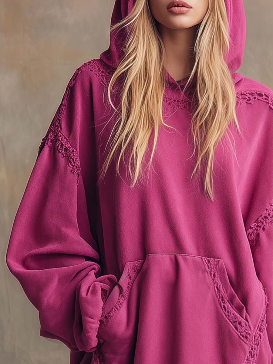 Elegant Lace-trimmed Ruffled Hem Hooded Mini Dress