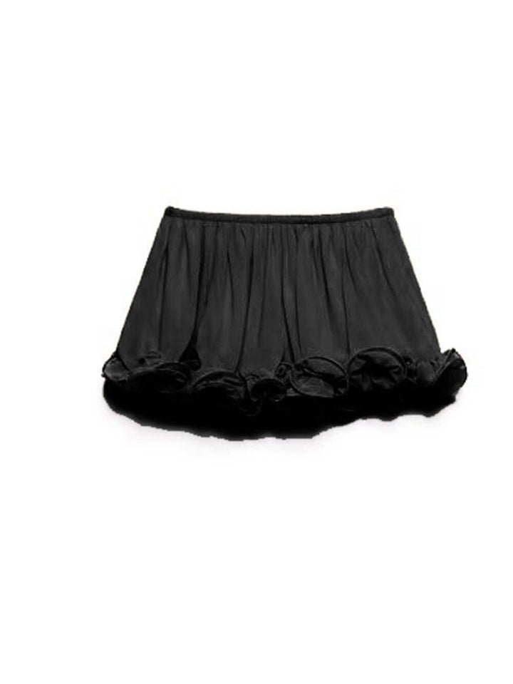 Exquisite Chiffon Ruffle Backless Asymmetric Top & Elastic Waist Relaxed Shorts Set