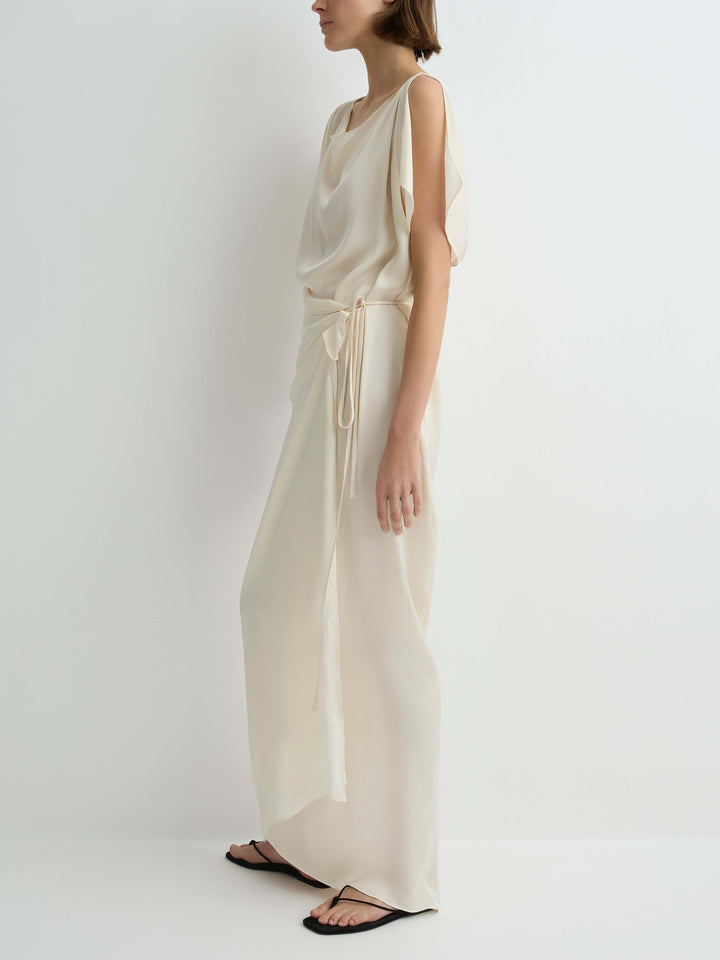 Elegant Satin Draped Wrap Maxi Dress