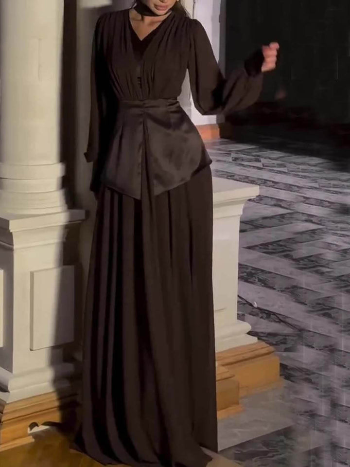 Elegant Pleated Bodice And Sash Gown Maxi Dress