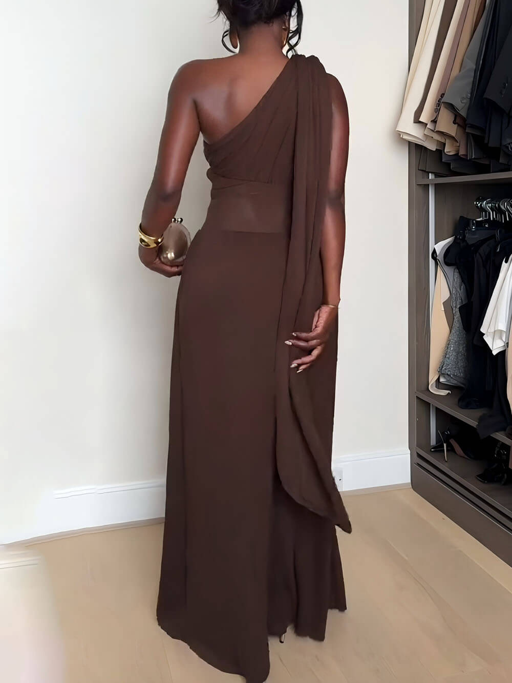 Elegant Off-Shoulder Ruffled Mesh Maxi Dress