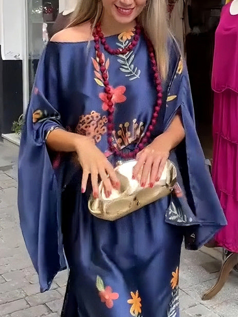 Exquisite Floral-Print Satin Long-Sleeved Top