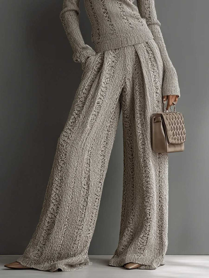 Casual High-Waisted Knit Wide-Leg Pants