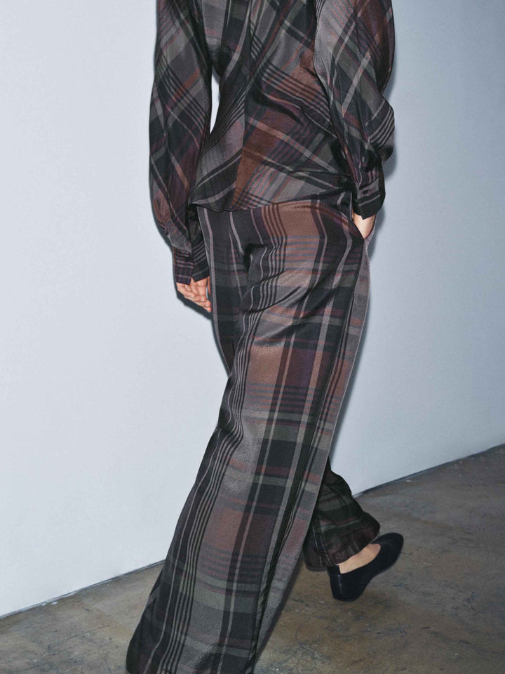 Plaid Straight-Leg Tailored Pants