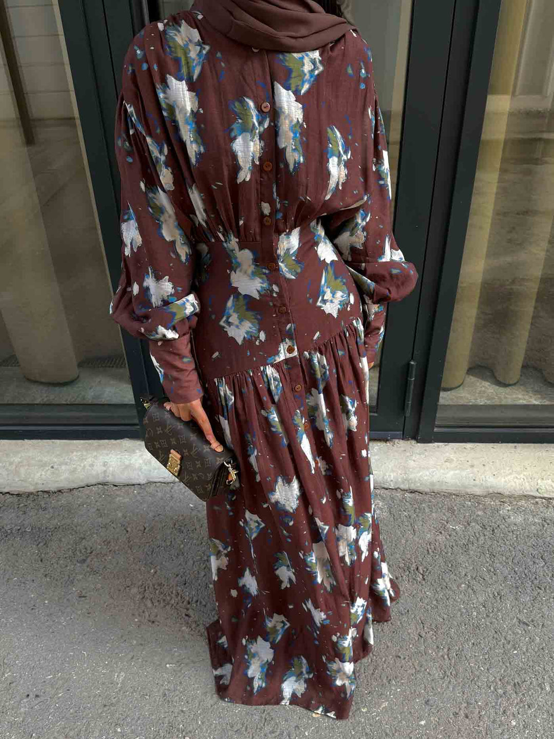 Retro Floral Print Pleated Balloon Sleeve Maxi Dress