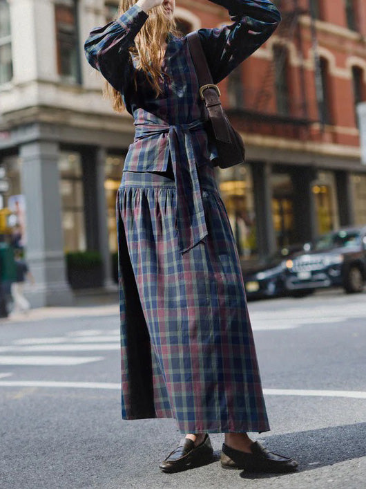 Retro Plaid Print Maxi Skirt