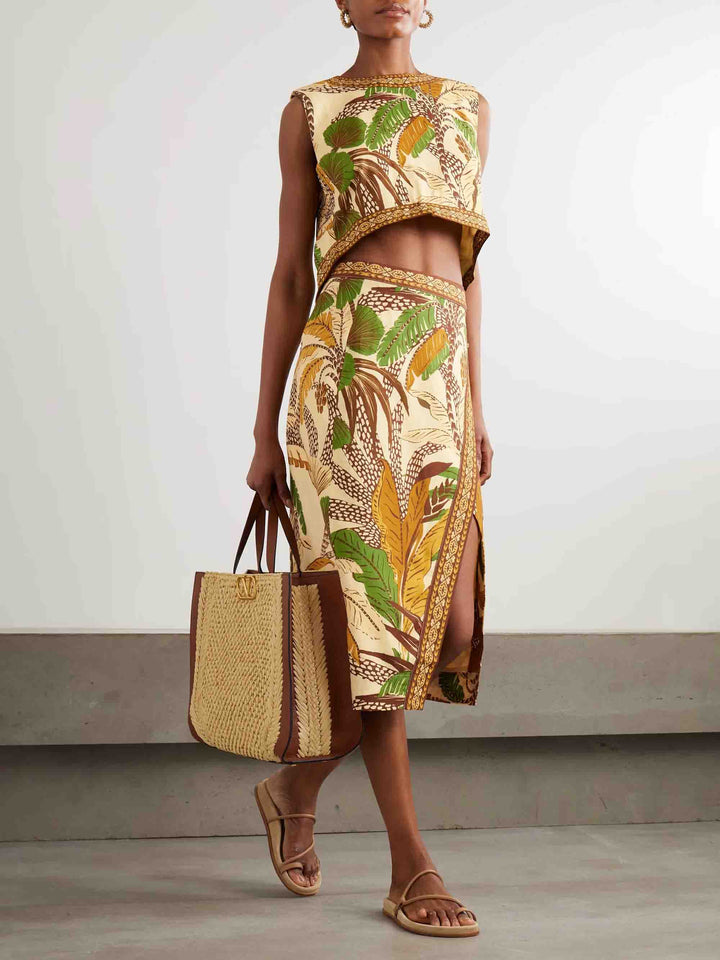 Exquisite Casual Palm Leaf Pattern Print Short Tank Top