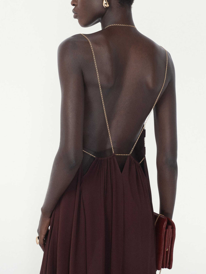 Elegant Chain-Strap Deep V-Neck Maxi Dress