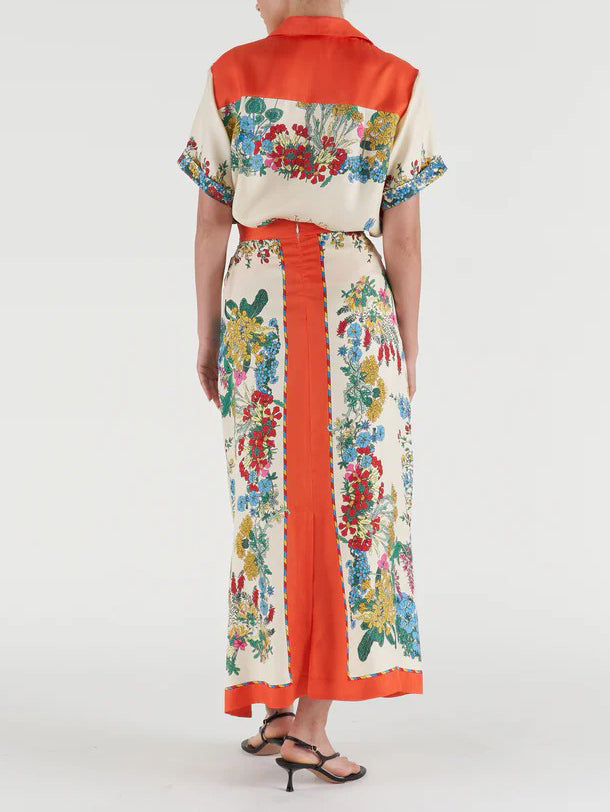 Exquisite Botanical Print High-Waisted Maxi Skirt