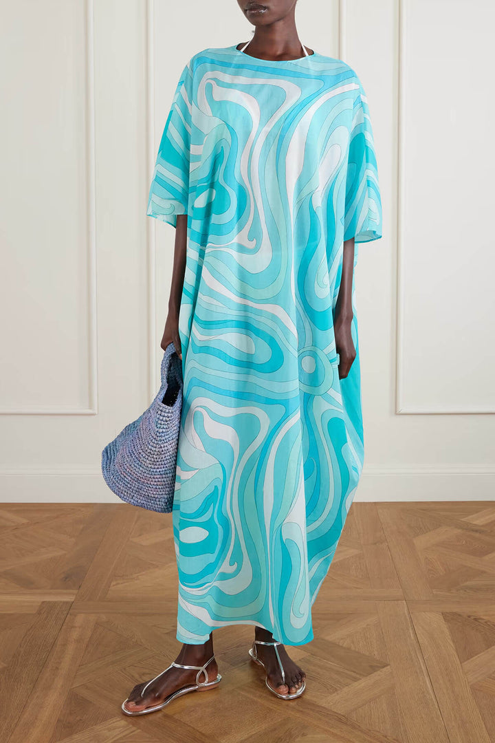Unique Swirl Print Satin Maxi Dress