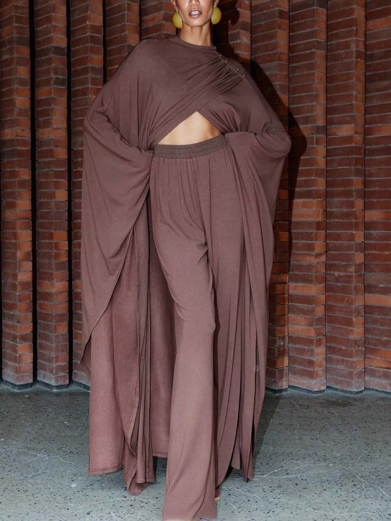 Exquisite Layered Knitted Shawl Two-piece Set