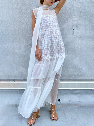Elegant Sequin Ruffle Chiffon Gown Maxi Dress