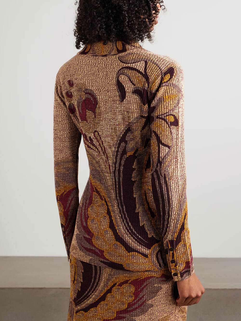 Fashion Paisley Print Gradient Knit Cardigan