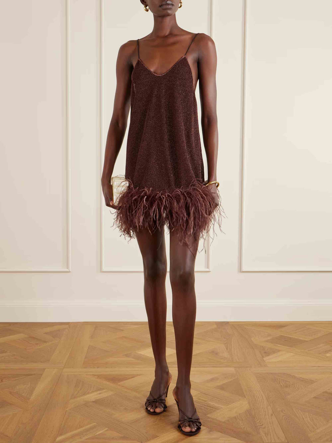 Elegant Feather Hem Mini Dress