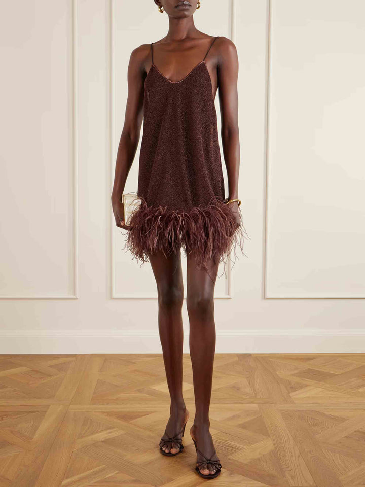 Elegant Feather Hem Mini Dress