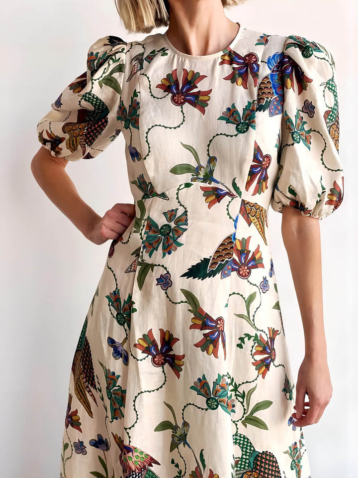 Effortless Artistic Bird Print Bodycon Dress
