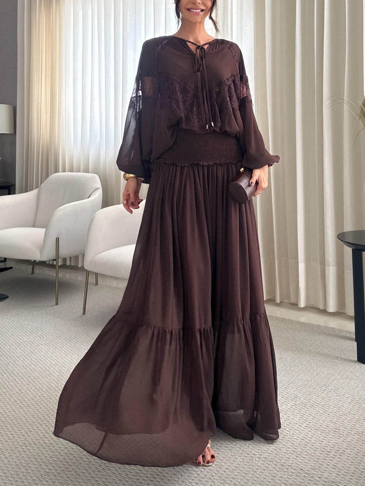 Elegant High-Waist Tiered Chiffon Maxi Skirt