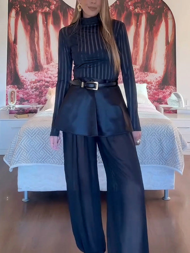 Elegant Striped Top Two-piece Set