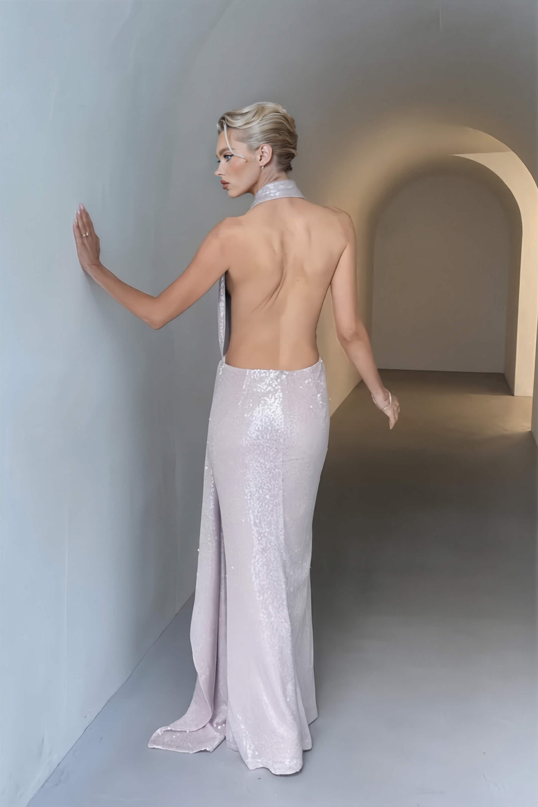 Elegant Sequin Deep V-Backless Maxi Dress