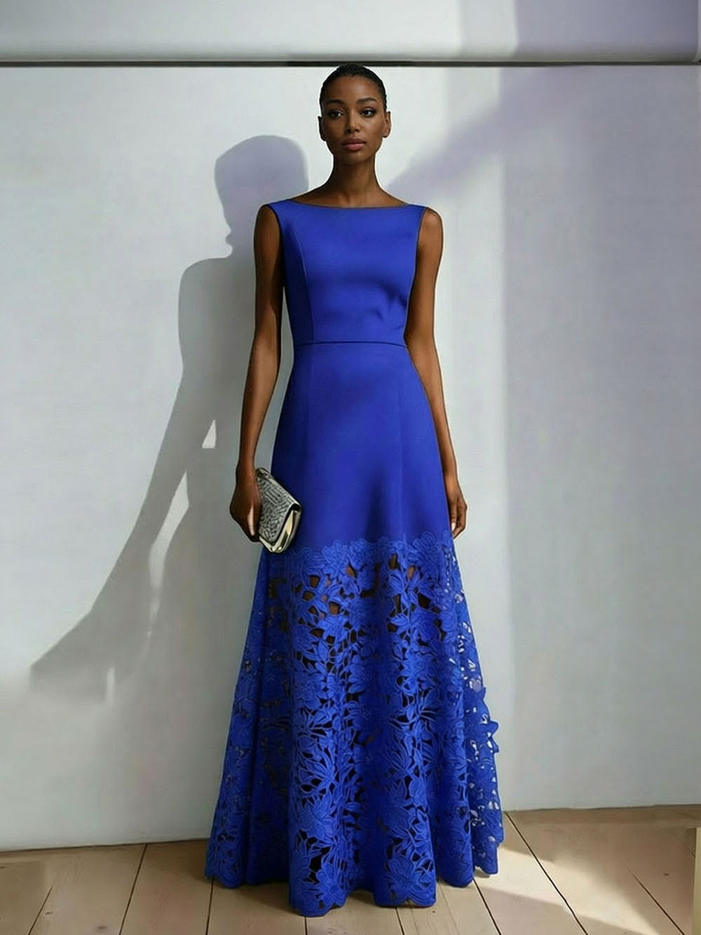 Elegant Lace Boat Neck Sleeveless Maxi Dress