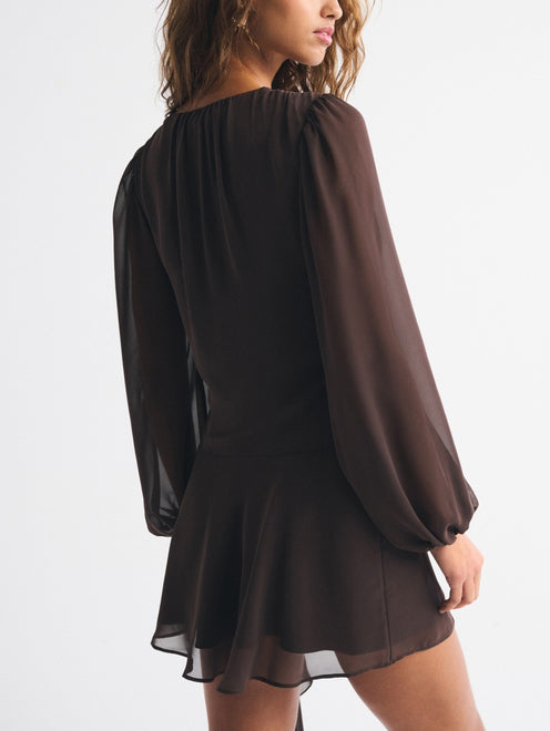 Casual Long-sleeved Deep V-neck Wrap Mini Dress