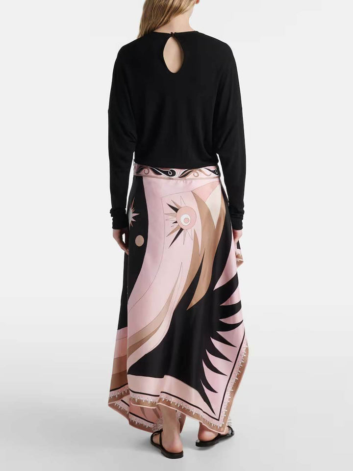 Asymmetrical Colorblock Patchwork Print Maxi Dress