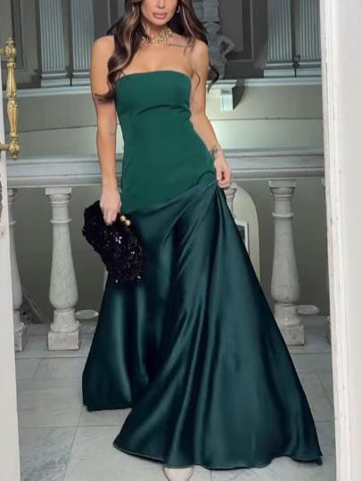 Elegant Strapless Satin Maxi Dress