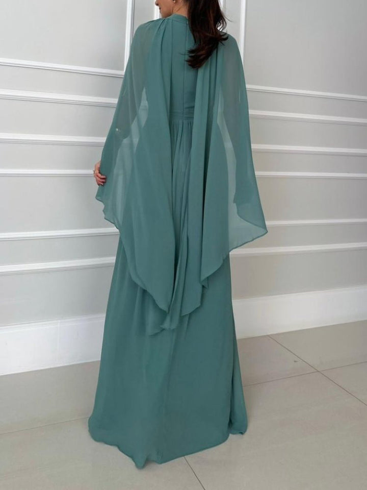 Elegant High-neck Cape Chiffon Flowing Long Dress