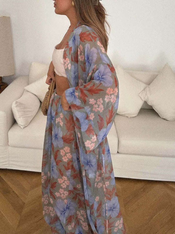 Unique Blue Floral Print Elastic Waist Lantern Pants