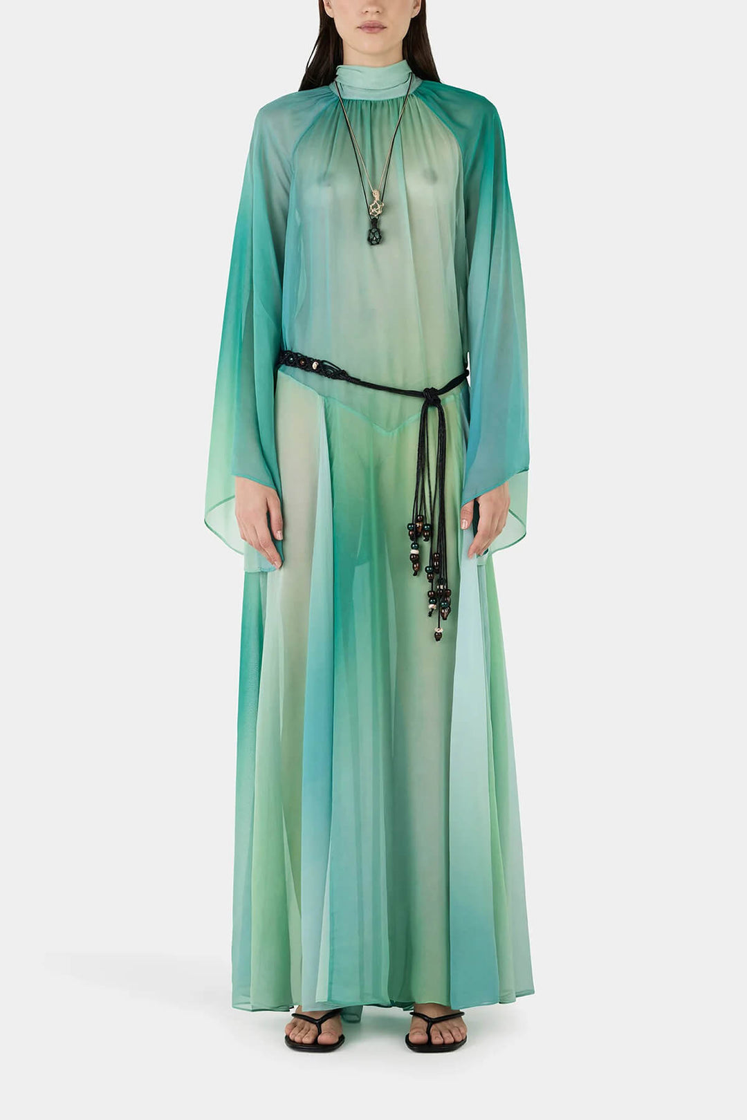 Delicate Gradient Print Draped Raglan Sleeve Maxi Dress