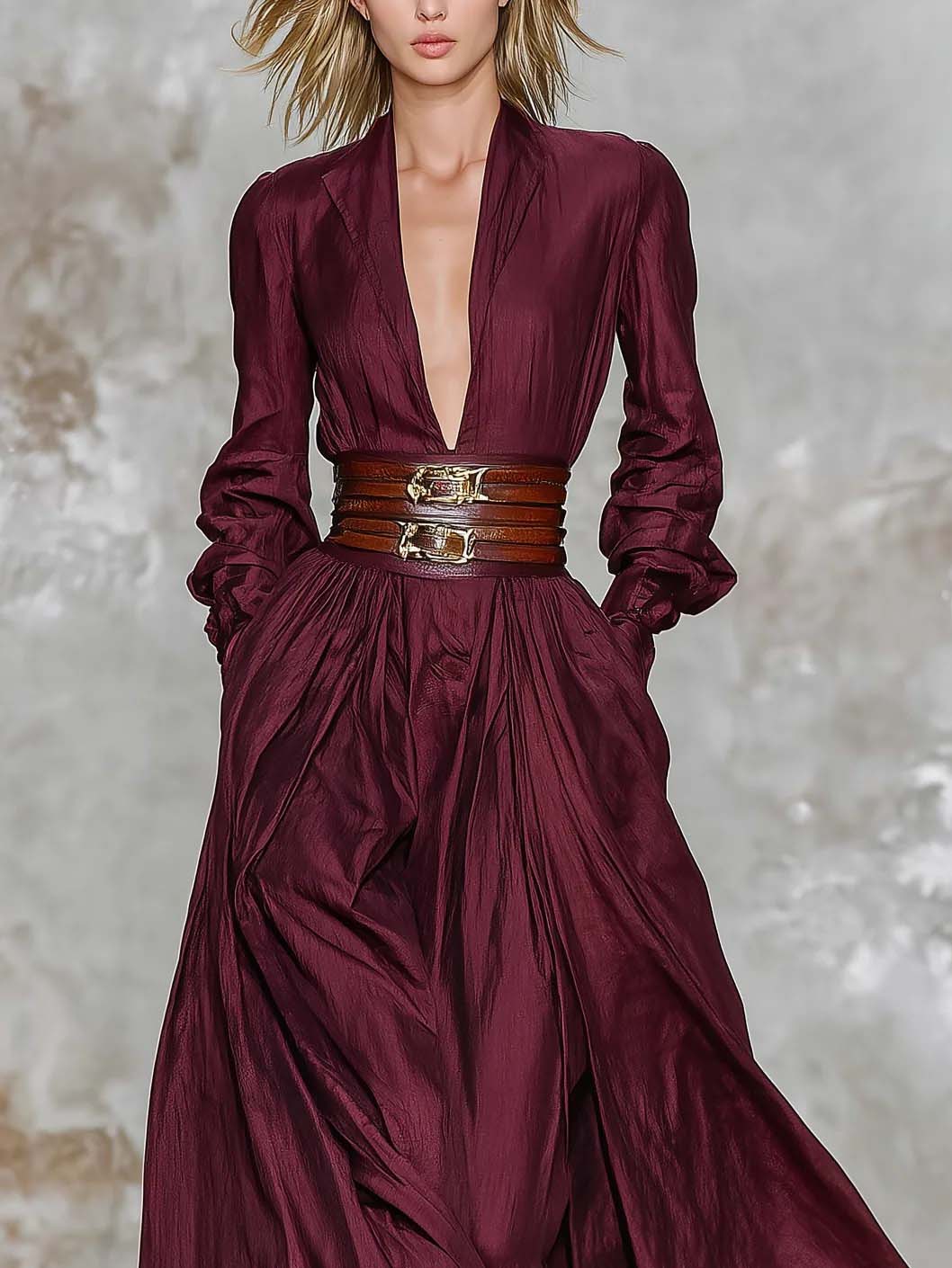 Elegant Deep V-Neck Floor-Length Dress