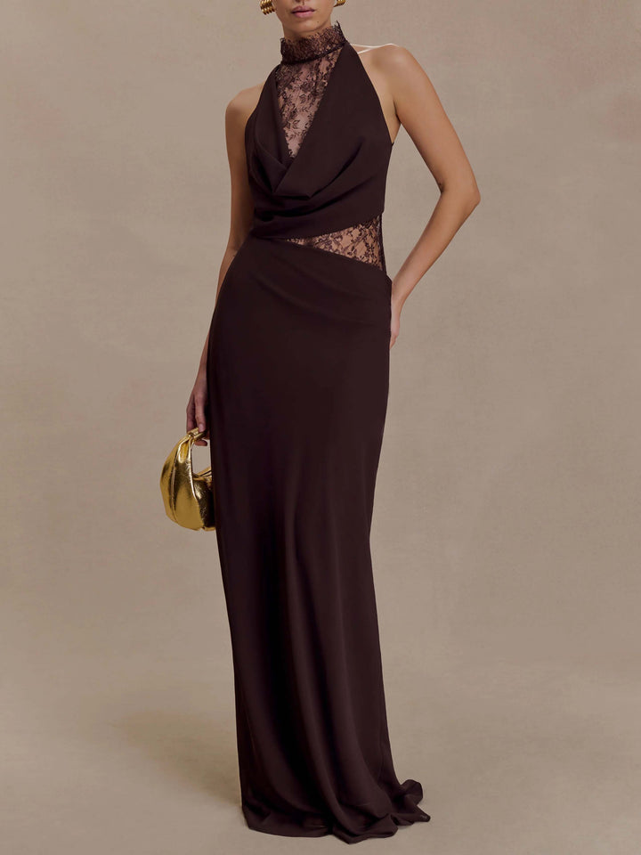 Elegant Chiffon Lace Spaghetti Strap Maxi Dress