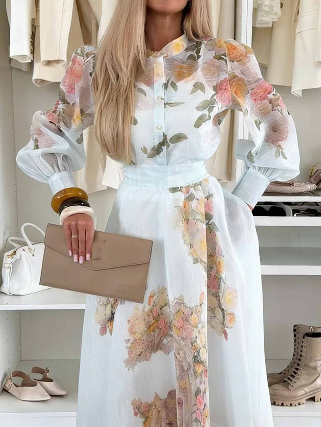 Elegant Floral Print High-Waist Maxi Skirt