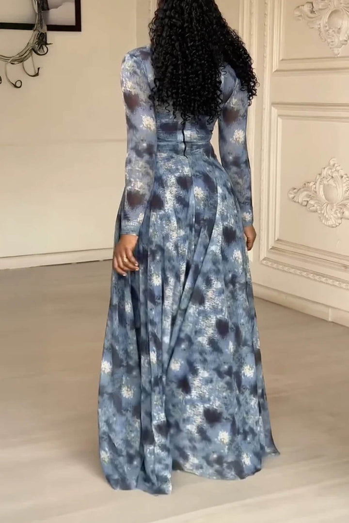 Delicate Abstract Tie-Dye Ruched Maxi Dress