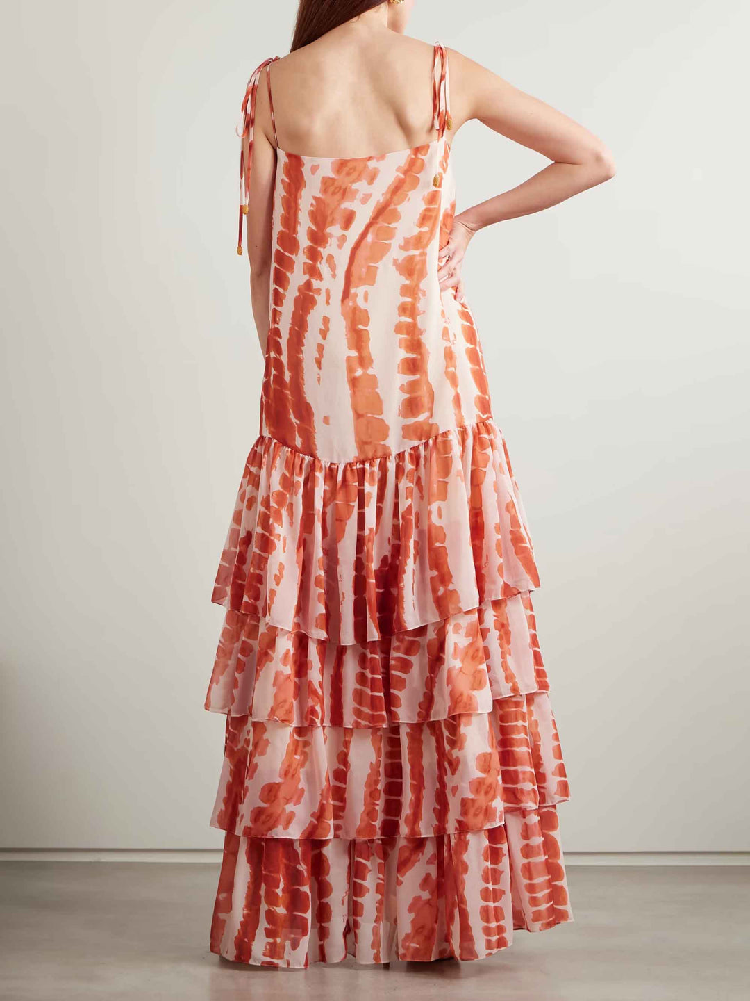 Exquisite Tie-dye Floral Print Lace-up Split Maxi Dress