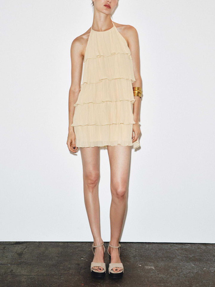 Elegant Halterneck Tiered Mini Dress