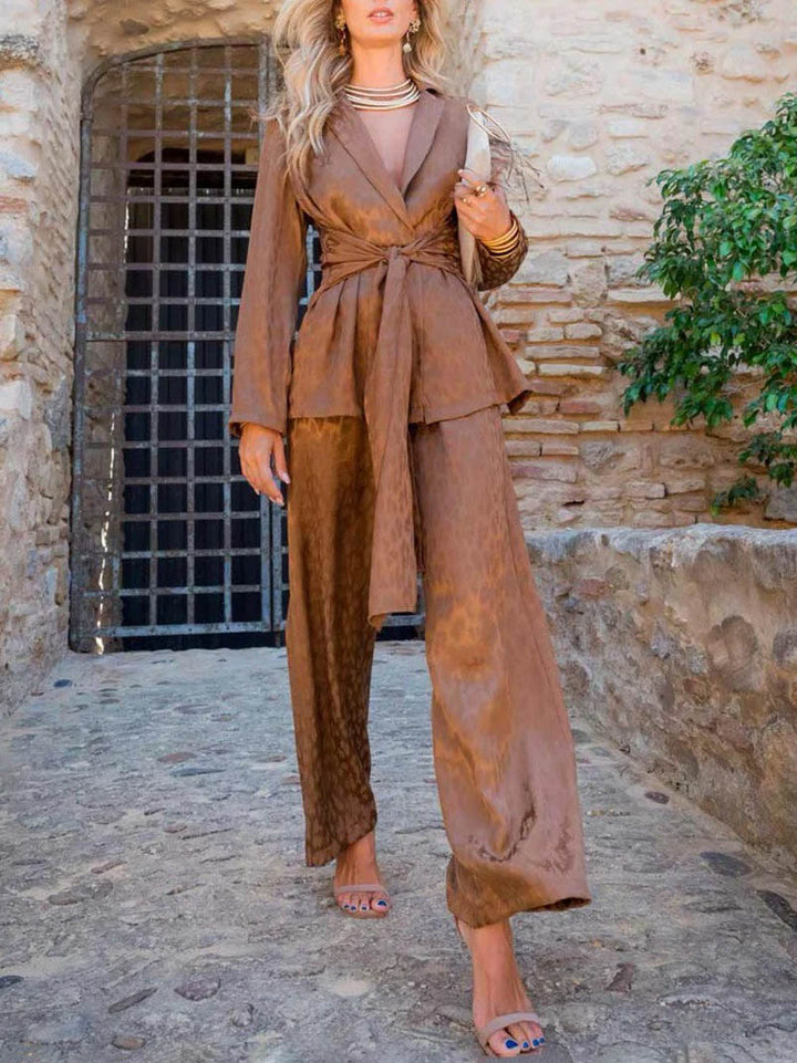 Elegant Satin Jacquard Wide-leg Pants Two-piece Suit