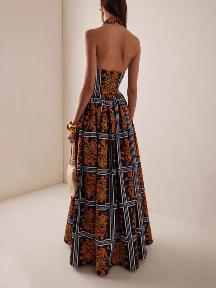 Exquisite Sexy Backless Unique Floral Print Suspender Maxi Dress