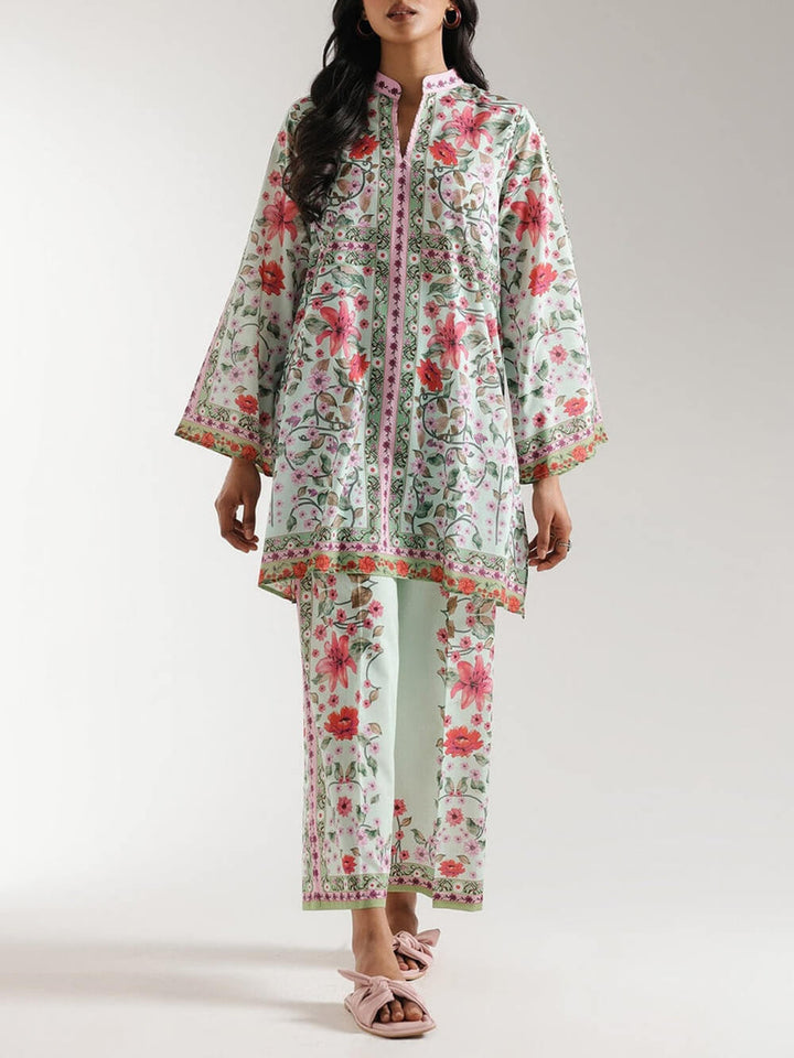 Unique Satin Symmetrical Floral Patchwork Wide-Leg Pants