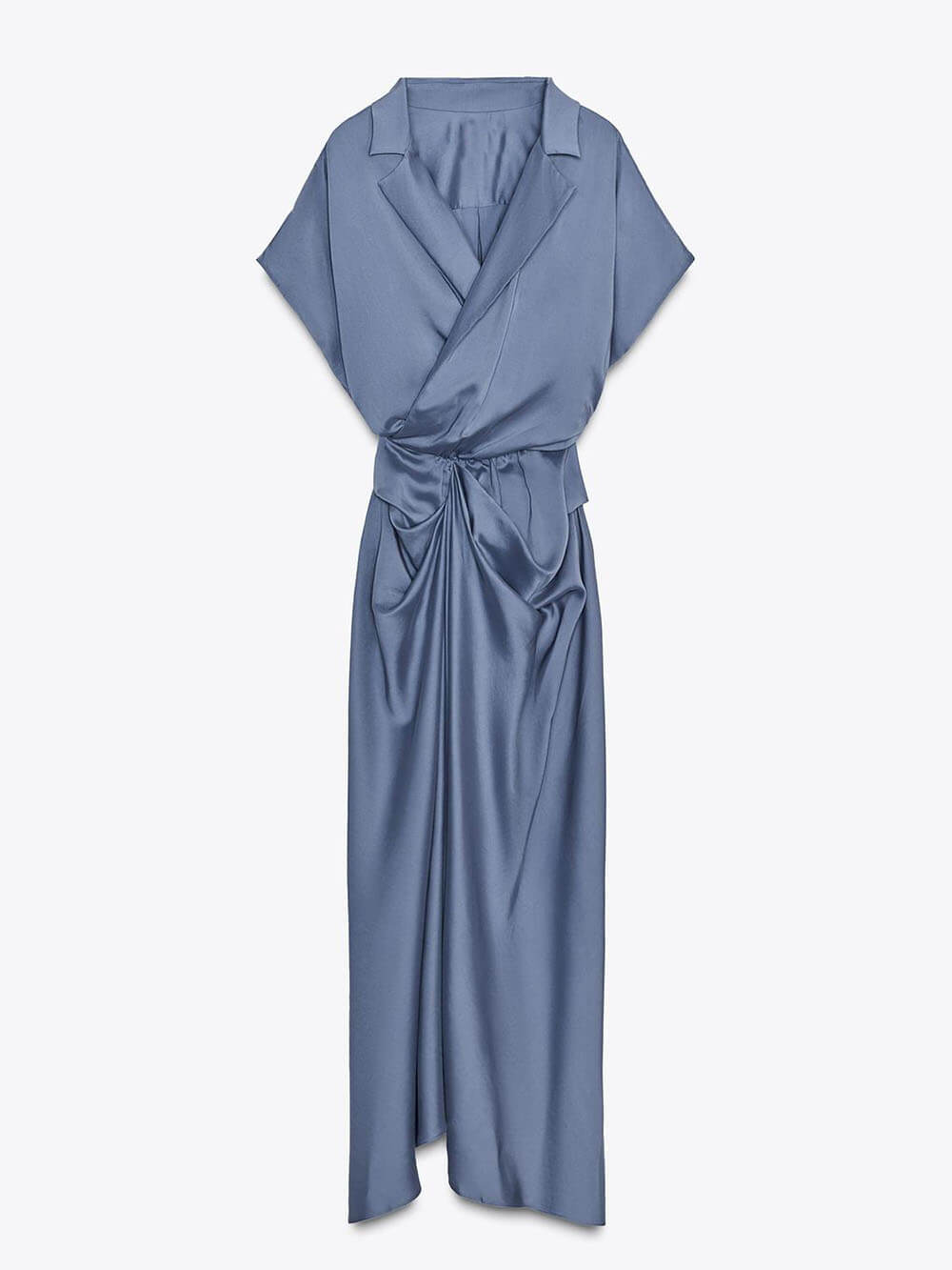 Pleated V-Neck Satin Wrap Maxi Dress