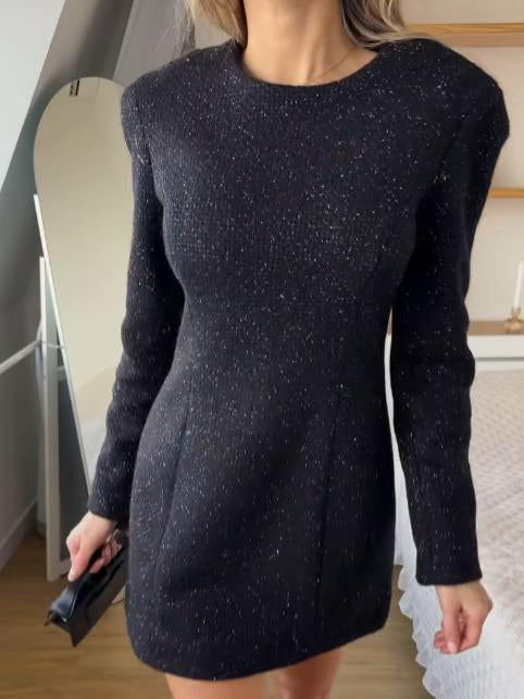 Elegant Puff-sleeve Tweed Mini Dress